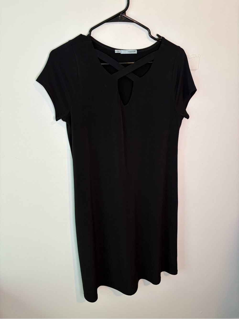 Black Crisscross Neck Short Sleeve Mini Dress